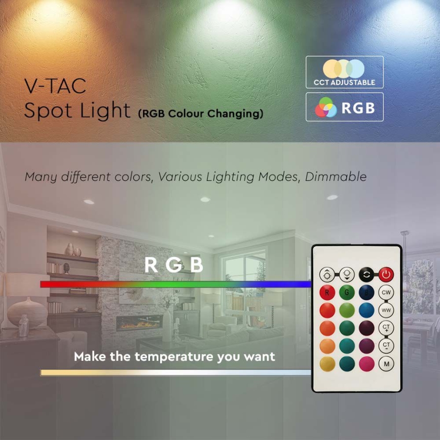 LED RGB dimbar glödlampa GU10/4,8W/230V 3000K + fjärrkontroll