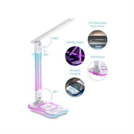 LED RGB Dimbar uppladdningsbar touch bordslampa med trådlös laddning LED/7,5W/5V 2700-5300K vit