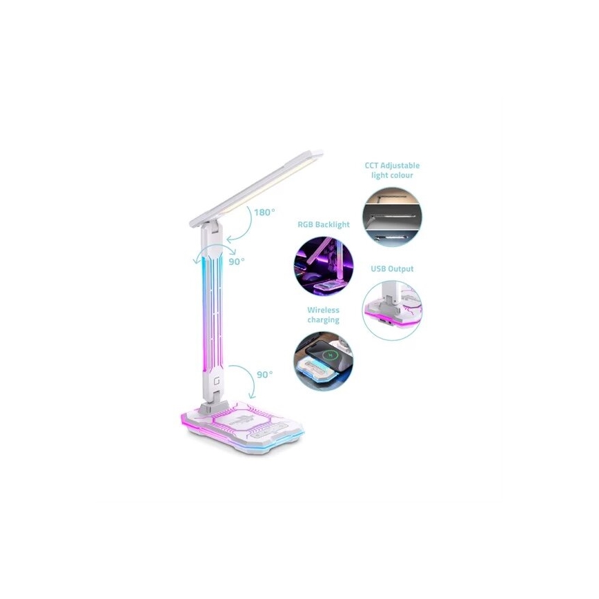 LED RGB Dimbar uppladdningsbar touch bordslampa med trådlös laddning LED/7,5W/5V 2700-5300K vit