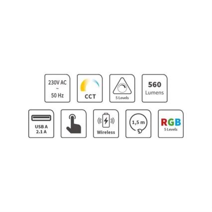 LED RGB Dimbar uppladdningsbar touch bordslampa med trådlös laddning LED/7,5W/5V 2700-5300K vit