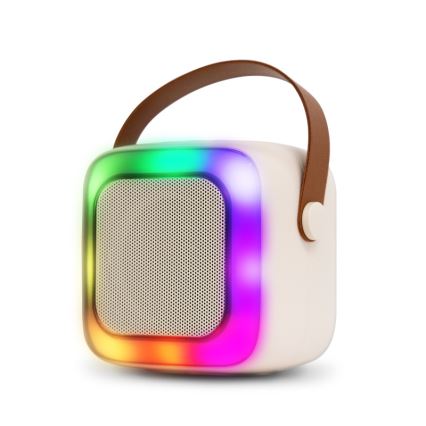 CONNECT IT CSP-1010-BG - RGB-LED-högtalare med 2 trådlösa mikrofoner (2Mic), 5 W/1200 mAh + 2x 400 mAh, krämvit/guld