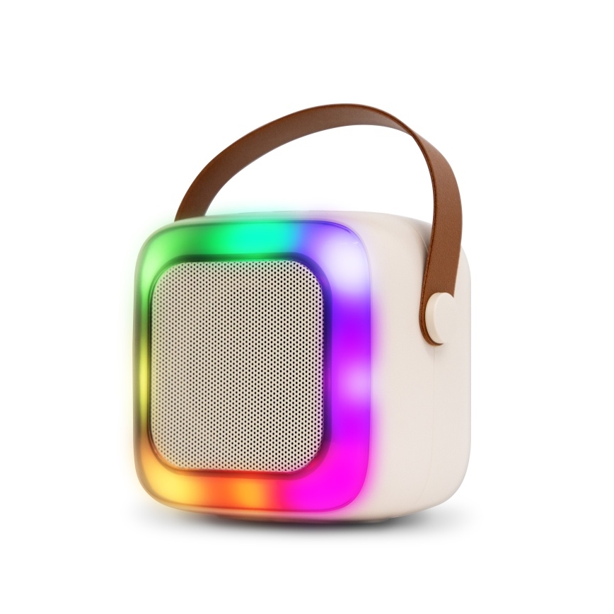 CONNECT IT CSP-1010-BG - RGB-LED-högtalare med 2 trådlösa mikrofoner (2Mic), 5 W/1200 mAh + 2x 400 mAh, krämvit/guld