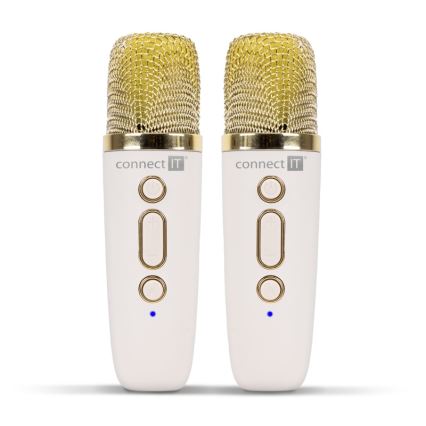 CONNECT IT CSP-1010-BG - RGB-LED-högtalare med 2 trådlösa mikrofoner (2Mic), 5 W/1200 mAh + 2x 400 mAh, krämvit/guld