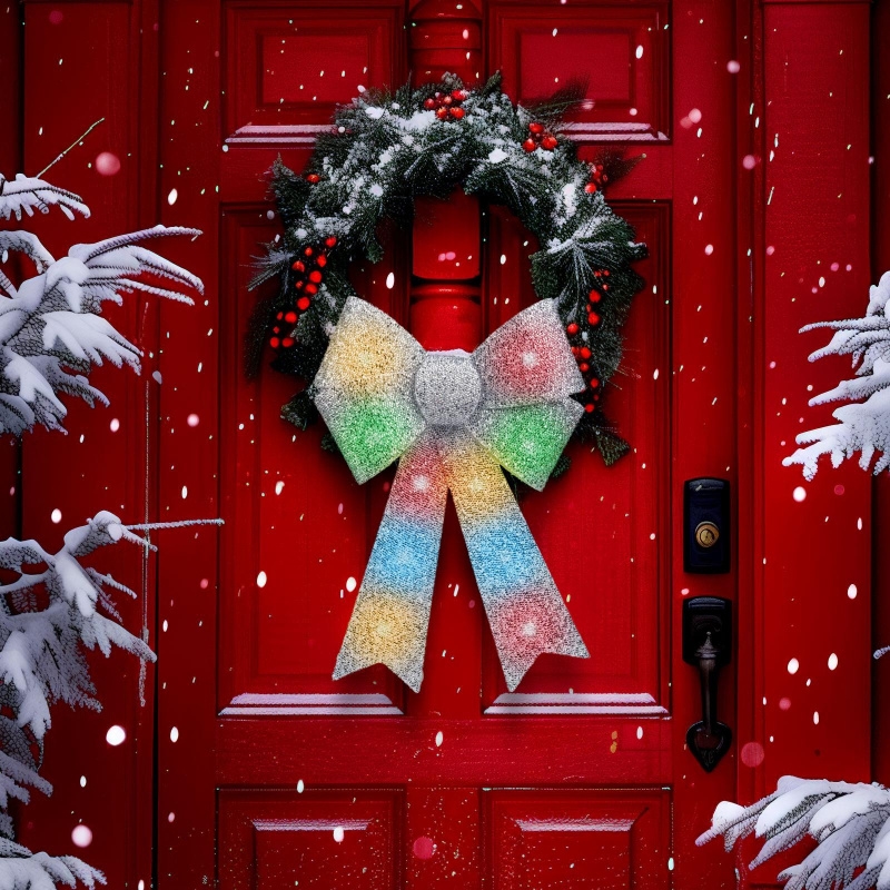 LED RGB juldekoration 11xLED/3xLR44 40x30 cm silvrig rosett