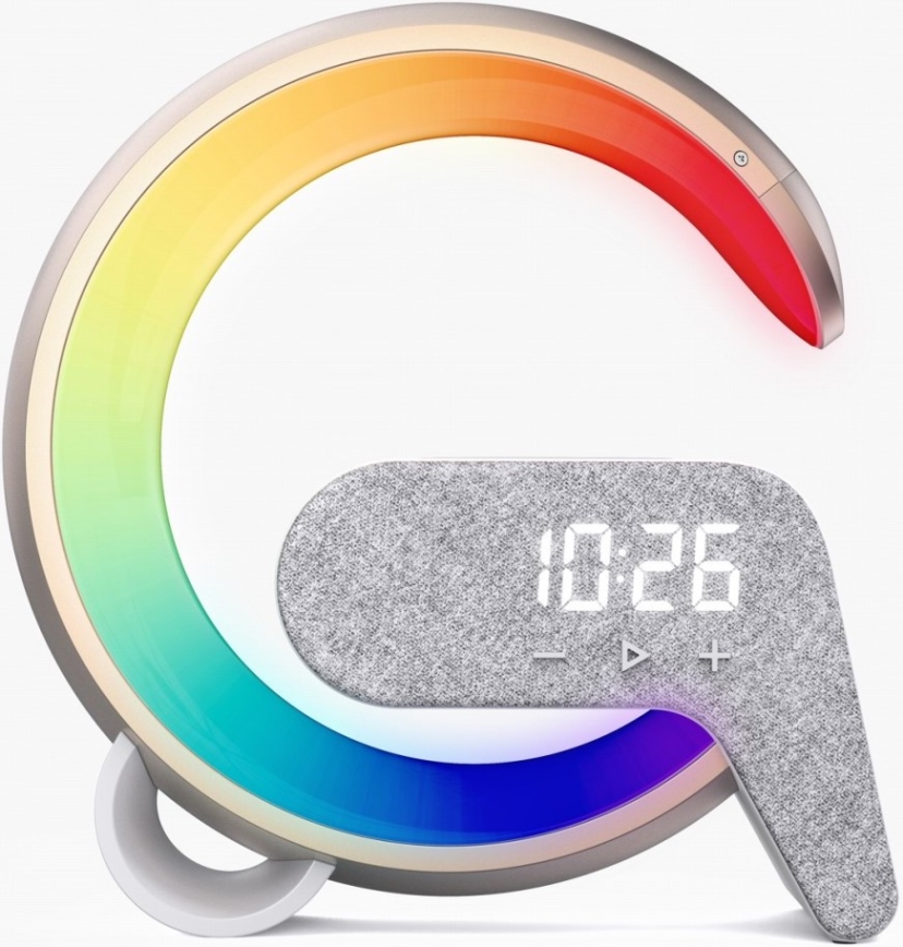 LED RGB Ljusreglerad bordslampa med väckarklocka och Qi laddar 30W/230V guld