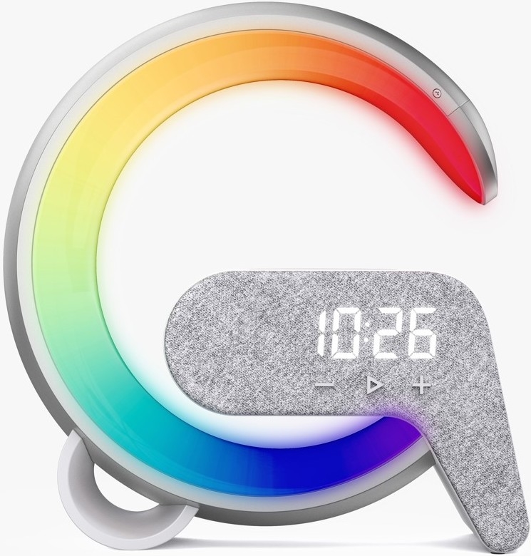 LED RGB Ljusreglerad bordslampa med väckarklocka och Qi laddar 30W/230V silver