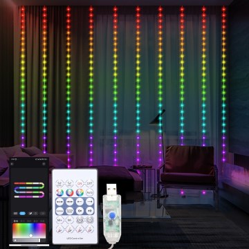 LED RGB Ljusreglerad Julgardin WIZARD 300xLED/USB 3x3m + fjärrkontroll