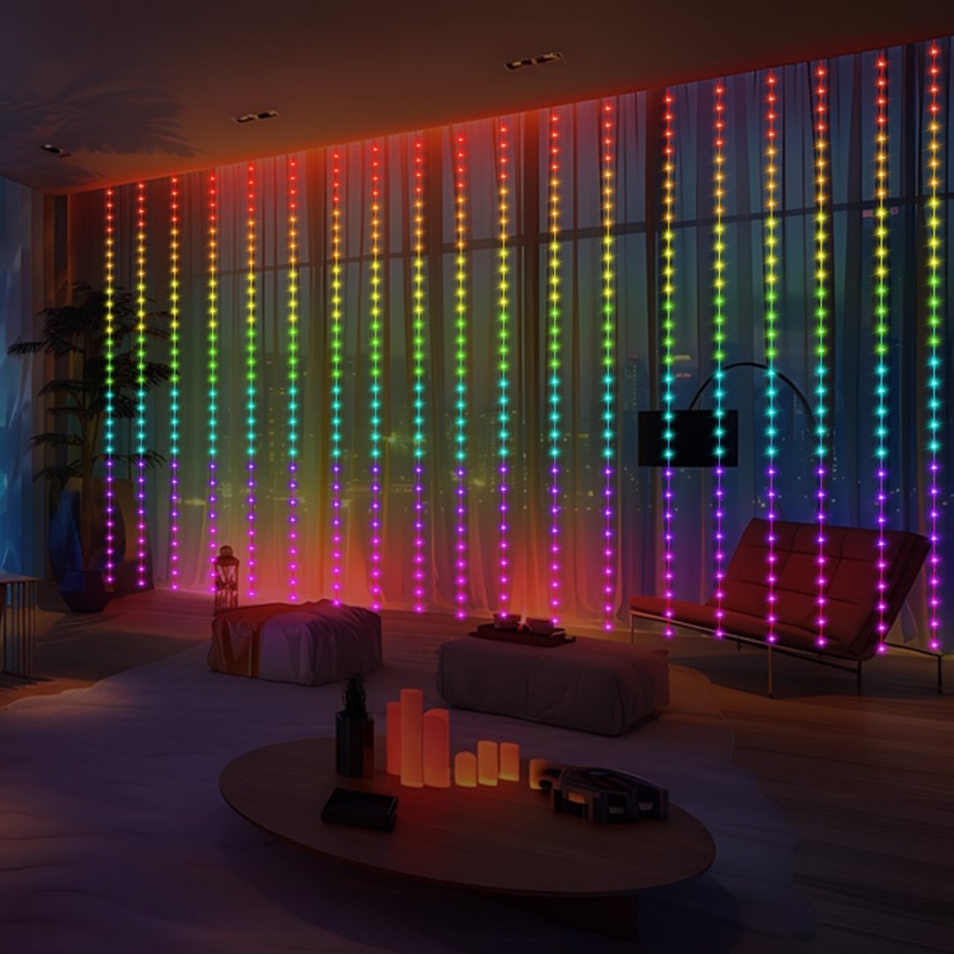 LED RGB Ljusreglerad Julgardin WIZARD 300xLED/USB 3x3m + fjärrkontroll