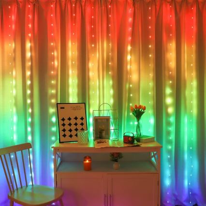 LED RGB Ljusreglerad Julgardin WIZARD 300xLED/USB 3x3m + fjärrkontroll