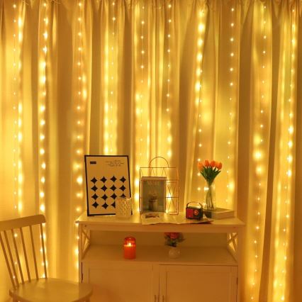 LED RGB Ljusreglerad Julgardin WIZARD 300xLED/USB 3x3m + fjärrkontroll