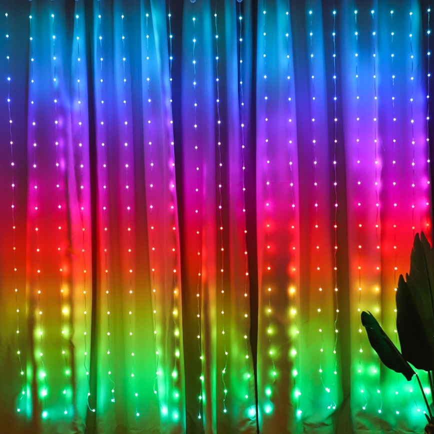 LED RGB Ljusreglerad Julgardin WIZARD 400xLED/USB 2x2m + fjärrkontroll