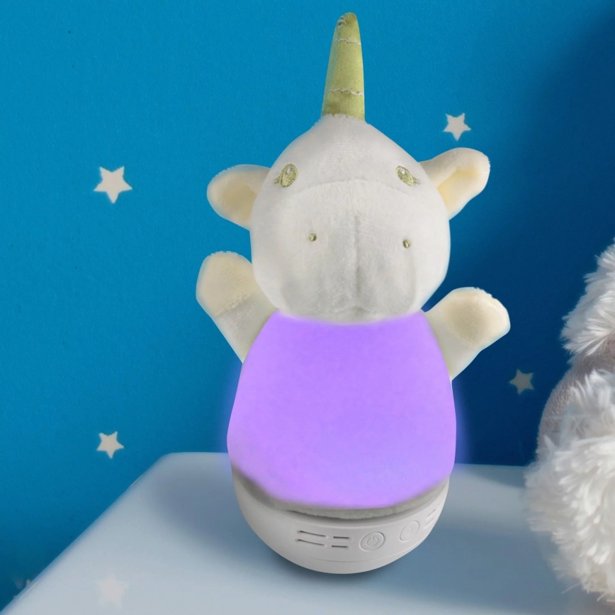 LED RGB Nattlampa för barn med en melody 3xAAA/5V enhörning