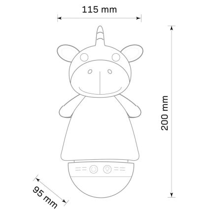 LED RGB Nattlampa för barn med en melody 3xAAA/5V enhörning