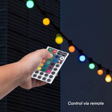 LED RGB Utomhusslinga STRING 13 m 15xLED/0,5W/230V IP44 + fjärrkontroll