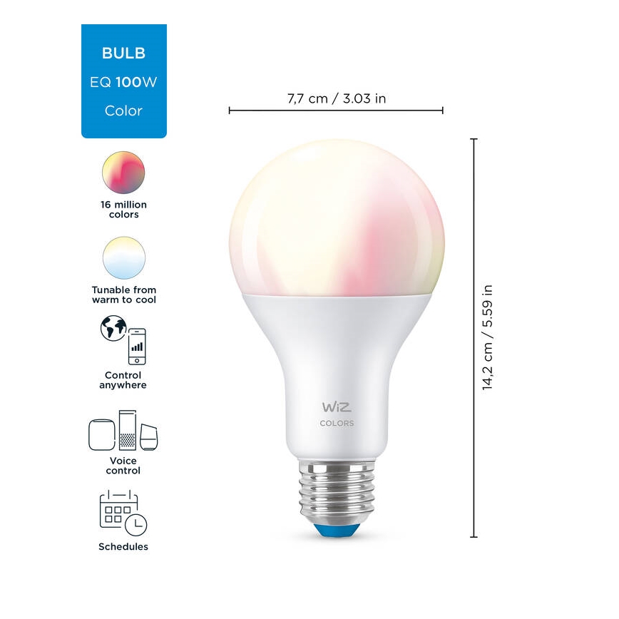 LED RGBW Dimbar glödlampa A67 E27/13W/230V 2200-6500K CRI 90 Wi-Fi -WiZ