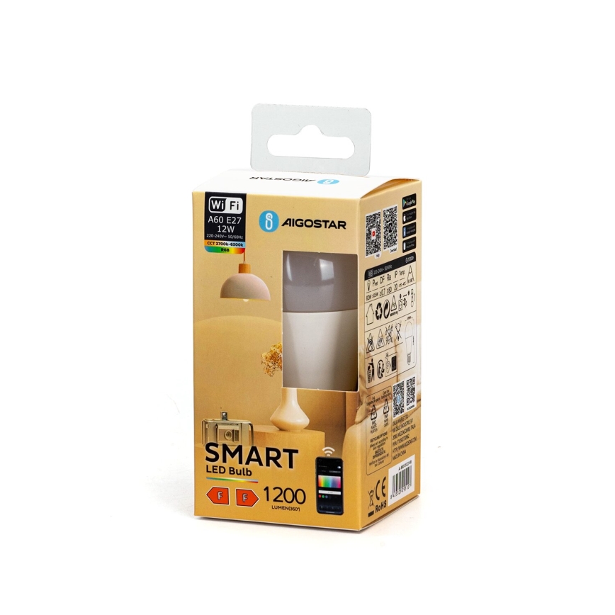 LED RGBW dimbar lampa A60 E27/12W/230V 2700-6500K Wi-Fi - Aigostar