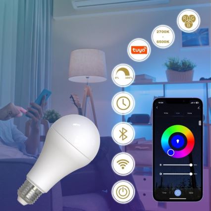 LED RGBW dimbar lampa A60 E27/15W/230V 2700-6500K Wi-Fi Tuya