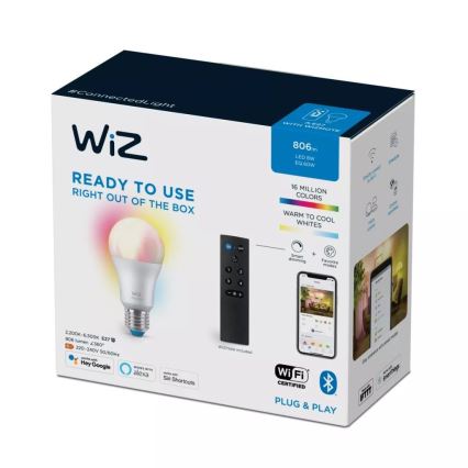 LED RGBW dimbar lampa A60 E27/8,5W/230V 2200-6500K  CRI 90 Wi-Fi + fjärrkontroll - WiZ