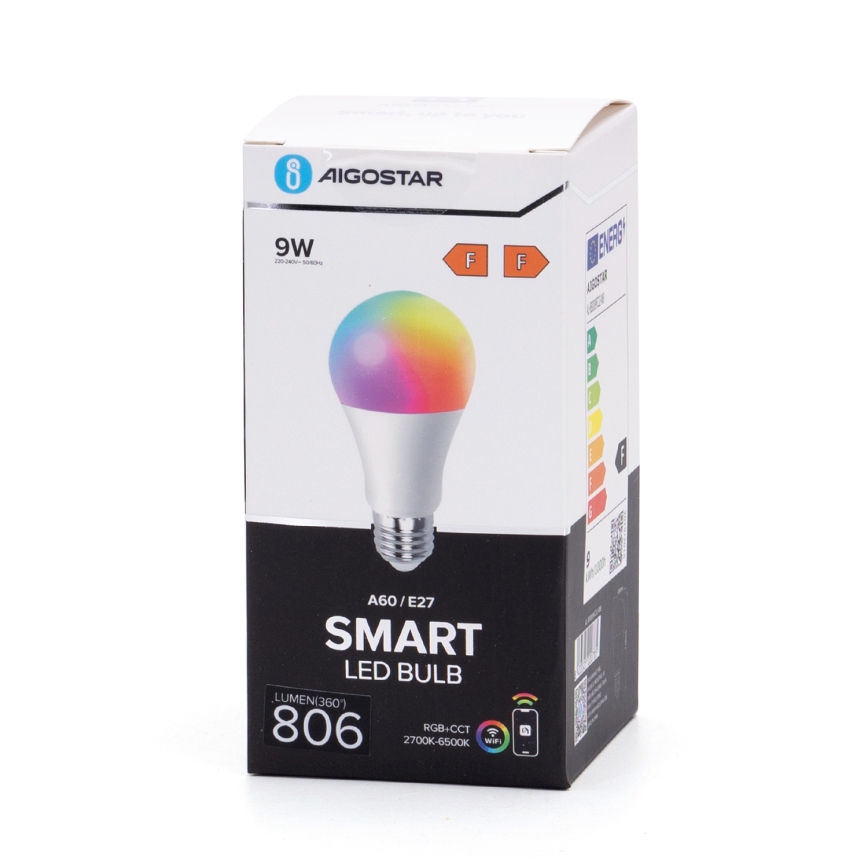 LED RGBW dimbar lampa A60 E27/9W/230V 2700-6500K Wi-Fi - Aigostar
