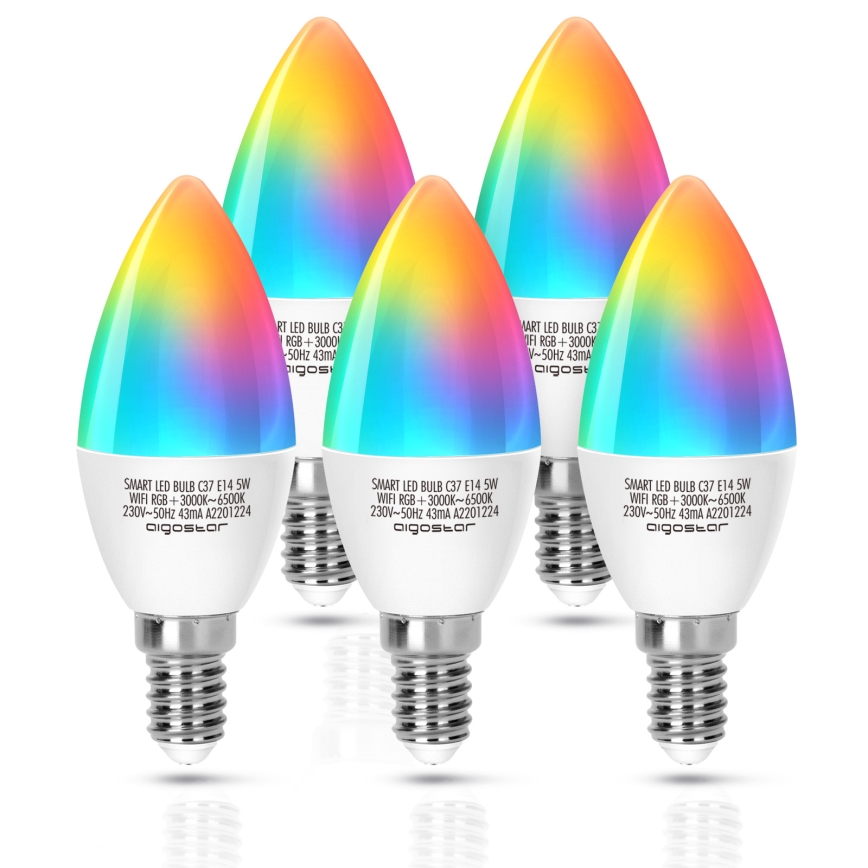 LED RGBW dimbar lampa C37 E14/5W/230V 3000-6500K Wi-Fi - Aigostar
