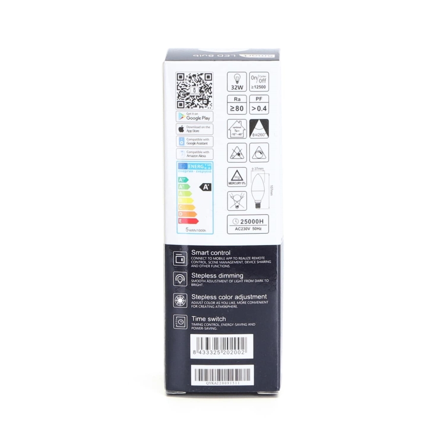 LED RGBW dimbar lampa C37 E14/5W/230V 3000-6500K Wi-Fi - Aigostar