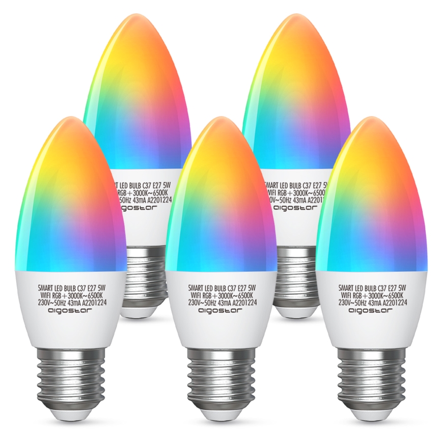 LED RGBW dimbar lampa C37 E27/5W/230V 3000-6500K Wi-Fi - Aigostar