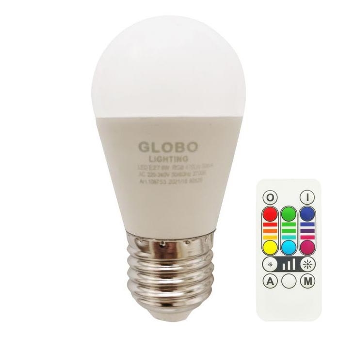 LED RGBW dimbar lampa E27/6W/230V 3000K + fjärrkontroll - Globo