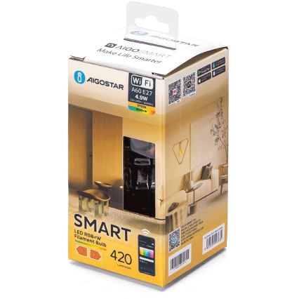 LED RGBW dimbar lampa FILAMENT A60 E27/4,9W/230V 2700K Wi-Fi - Aigostar