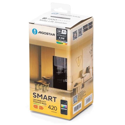 LED RGBW dimbar lampa FILAMENT ST64 E27/4,9W/230V 2700-6500K Wi-Fi - Aigostar