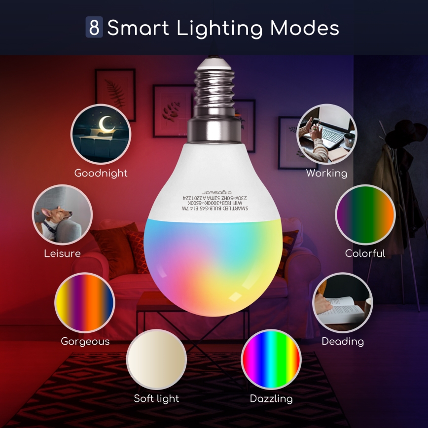 LED RGBW dimbar lampa G45 E14/7W/230V 3000-6500K Wi-Fi - Aigostar