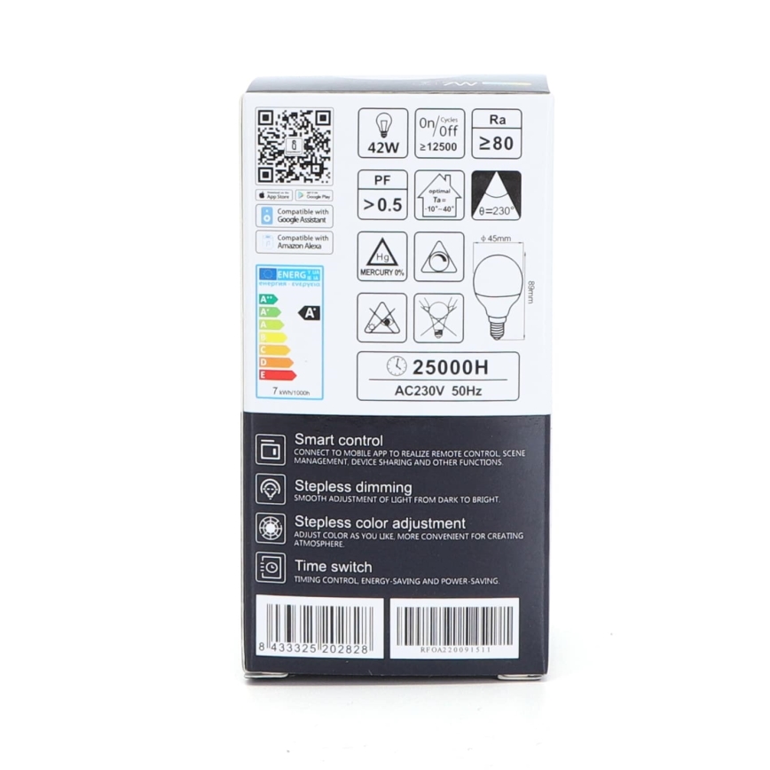 LED RGBW dimbar lampa G45 E14/7W/230V 3000-6500K Wi-Fi - Aigostar