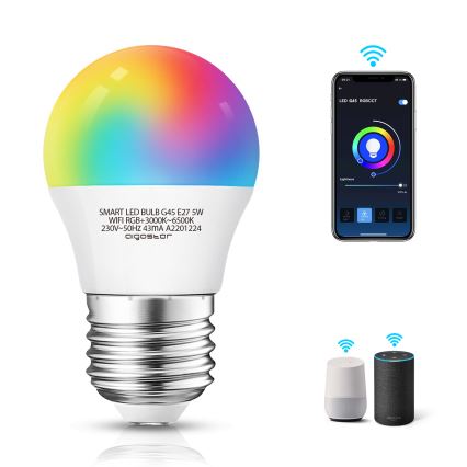LED RGBW dimbar lampa G45 E27/5W/230V 3000-6500K Wi-Fi - Aigostar