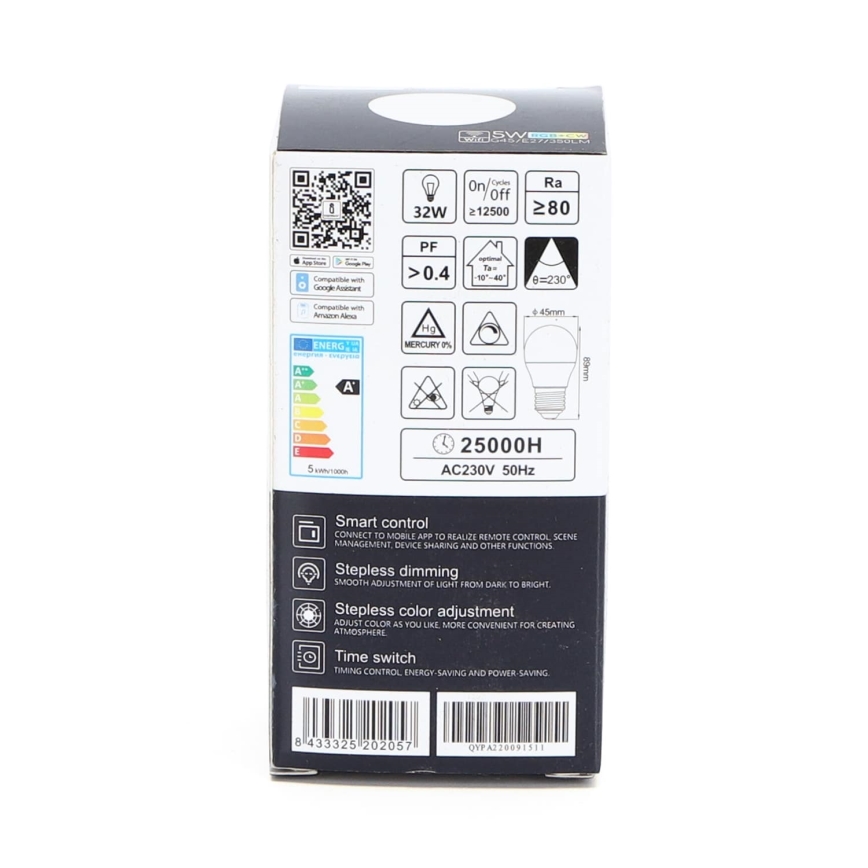 LED RGBW dimbar lampa G45 E27/5W/230V 3000-6500K Wi-Fi - Aigostar