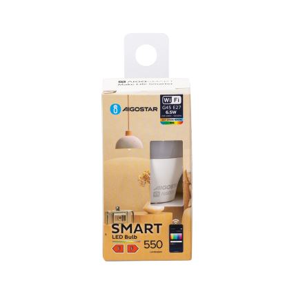 LED RGBW dimbar lampa G45 E27/6,5W/230V 2700-6500K Wi-Fi - Aigostar