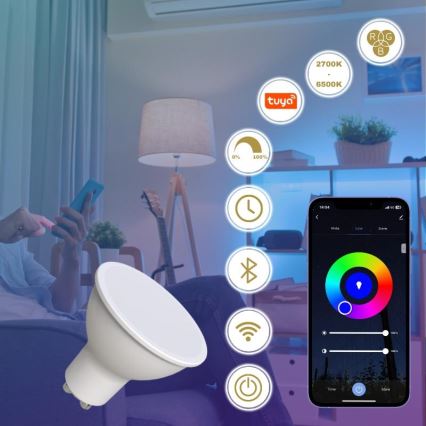 LED RGBW dimbar lampa GU10/4,5W/230V 2700-6500K Wi-Fi Tuya