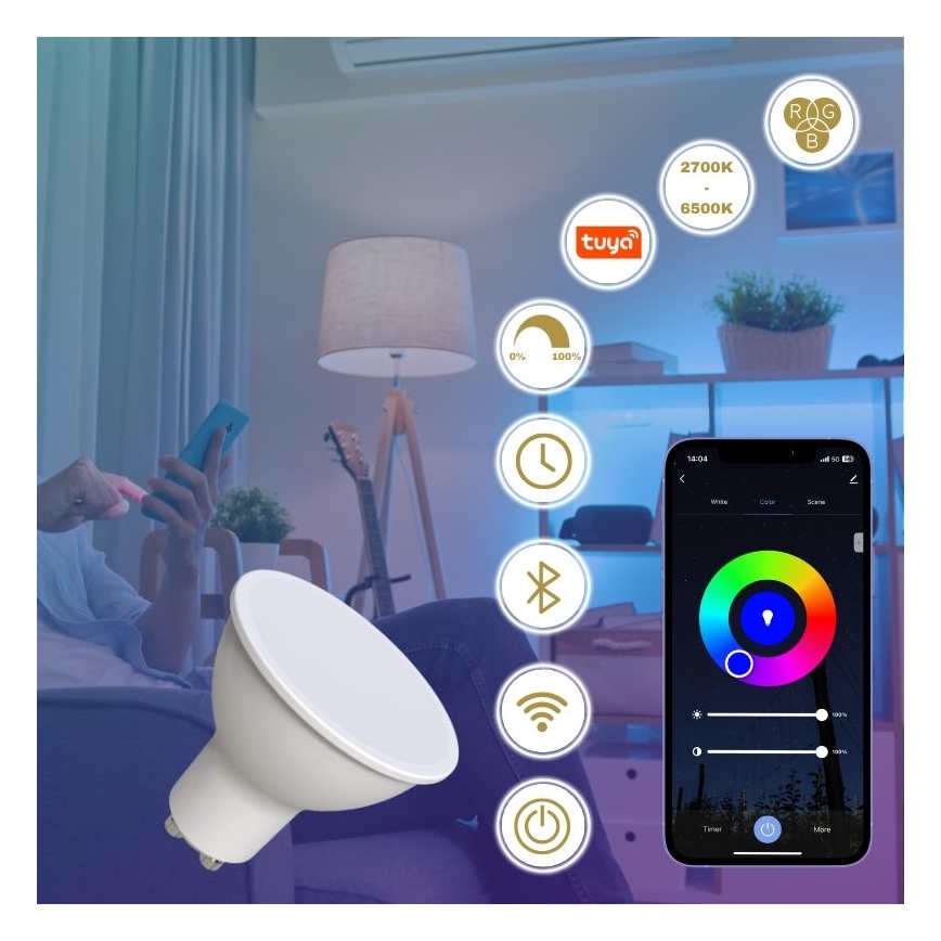 LED RGBW dimbar lampa GU10/4,5W/230V 2700-6500K Wi-Fi Tuya