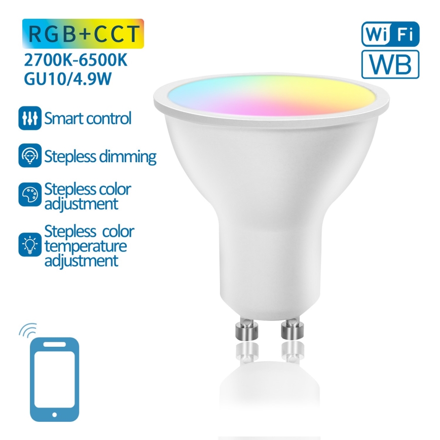 LED RGBW dimbar lampa GU10/4,9W/230V 2700-6500K Wi-Fi - Aigostar