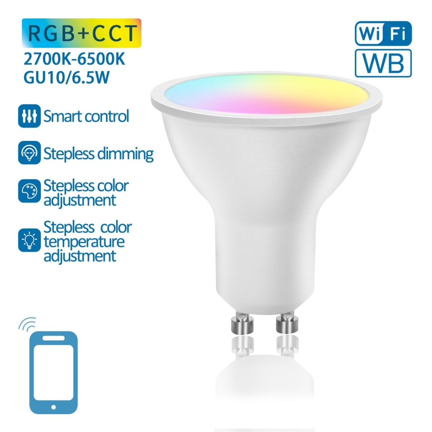 LED RGBW dimbar lampa GU10/6,5W/230V 2700-6500K Wi-Fi - Aigostar