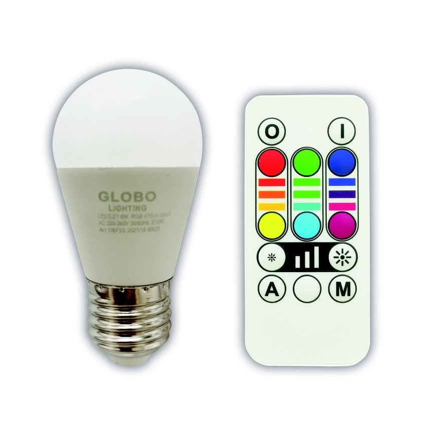 LED RGBW dimbar lampa E27/6W/230V 3000K + fjärrkontroll - Globo