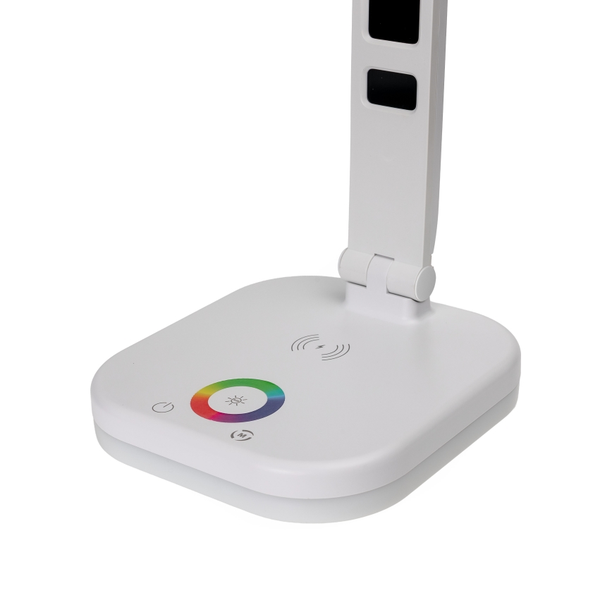 LED RGBW Dimbar touch bordslampa med trådlös laddning, display och USB port MAGNUS LED/6W/5V 3000-6500K vit