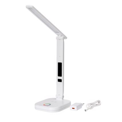 LED RGBW Dimbar touch bordslampa med trådlös laddning, display och USB port MAGNUS LED/6W/5V 3000-6500K vit