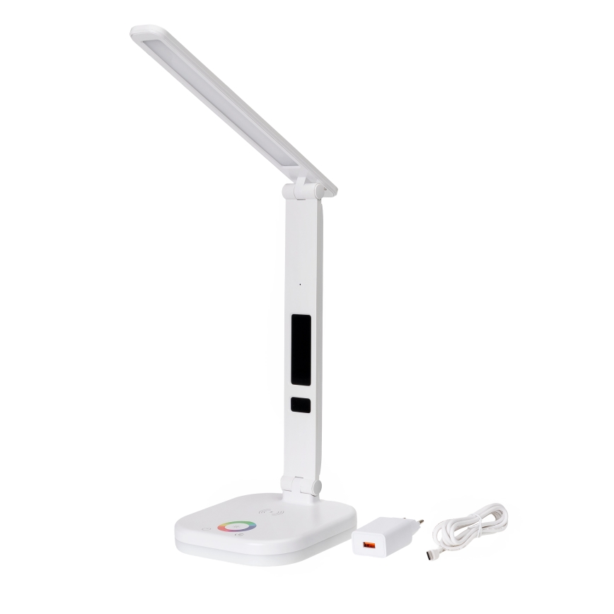 LED RGBW Dimbar touch bordslampa med trådlös laddning, display och USB port MAGNUS LED/6W/5V 3000-6500K vit
