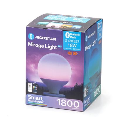 LED RGBW dimbar lampa MESH G120 E27/18W/230V 6500K + fjärrkontroll - Aigostar