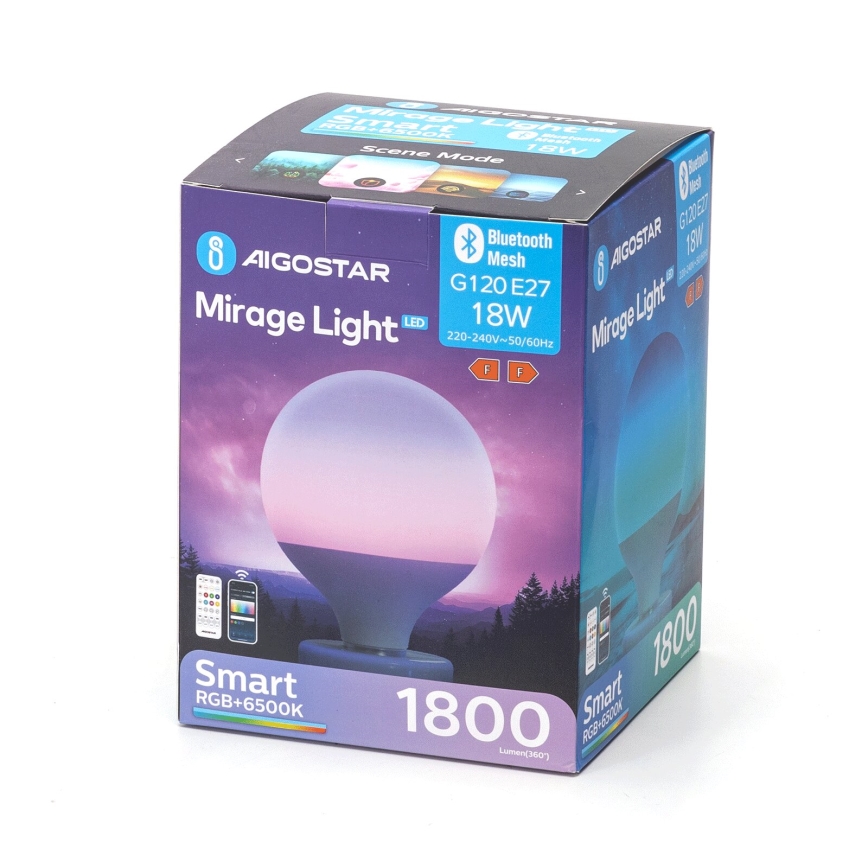 LED RGBW dimbar lampa MESH G120 E27/18W/230V 6500K + fjärrkontroll - Aigostar