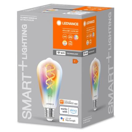 LED RGBW dimbar lampa SMART+ FILAMENT EDISON ST64 E27/4,8W/230V 2700-6500K Wi-Fi - Ledvance