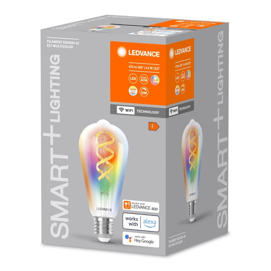 LED RGBW dimbar lampa SMART+ FILAMENT EDISON ST64 E27/4,8W/230V 2700-6500K Wi-Fi - Ledvance