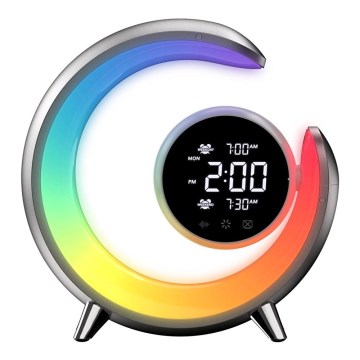 LED RGBW Dimbar nattlampa med väckarklocka LED/20W/5V USB silver