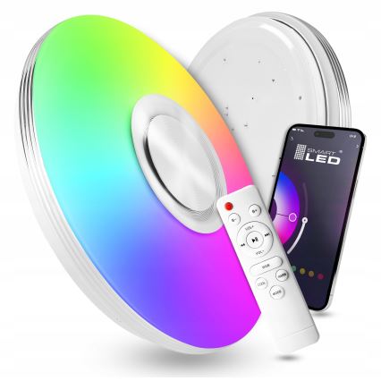 LED RGBW dimbar taklampa med högtalare LED/60W/230V 3000-6000K Ø 40 cm vit + fjärrkontroll