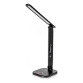 LED RGBW Dimbar touch bordslampa med trådlös laddning, LCD display och USB port MAGNUS LED/6W/5V 3000-6500K svart