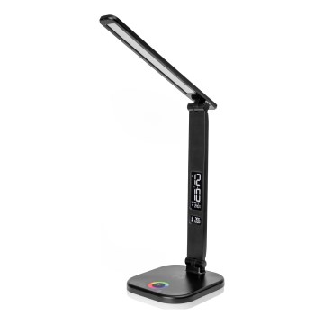 LED RGBW Dimbar touch bordslampa med trådlös laddning, LCD display och USB port MAGNUS LED/6W/5V 3000-6500K svart